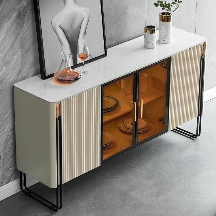 Finition polie Polibée en faux bois avec plaque de salle à manger Glam Glam Buffet avec armoires