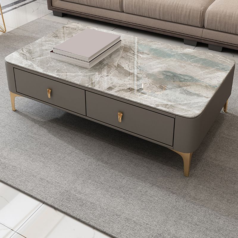 Glam rechteckiger Couchtisch aus Stein, einzelner Couchtisch mit 4 Beinen und Schubladen