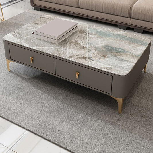 グラム長方形の石のコーヒーテーブルシングル4脚のコーヒーテーブル収納引き出し付き