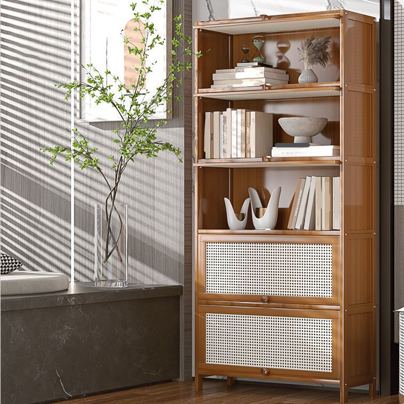 13 "brede houten boekenkast bamboe lichtbruine boekenplank met deuren
