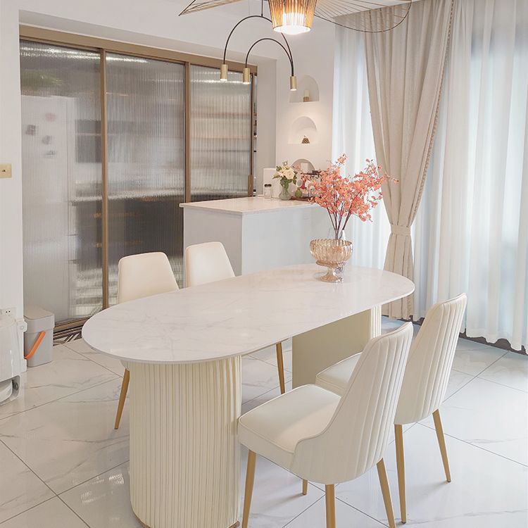 Oval Contemporary Dining Table Sintered Stone Home Fixed Desk
