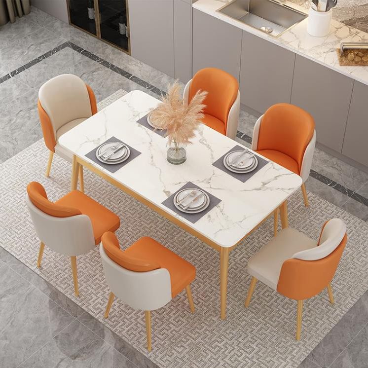 Tavolo da pranzo in ferro glam set 1/2/5/7 pezzi dinette rettangolo con pietra bianca sinterizzata