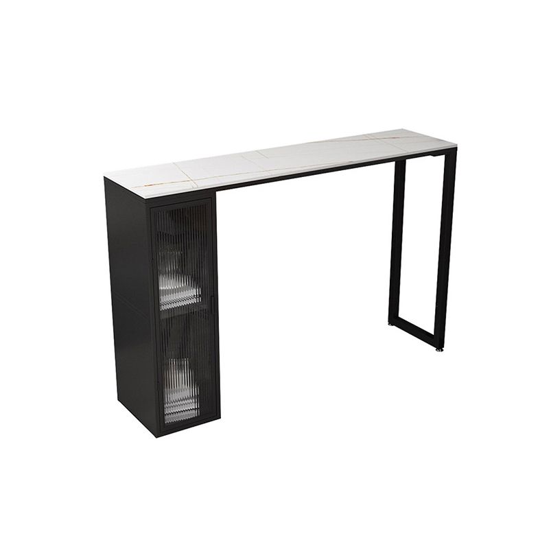 Faux Marble Black Counter Height Dining Table Industrial Metal Base Counter Wine Table