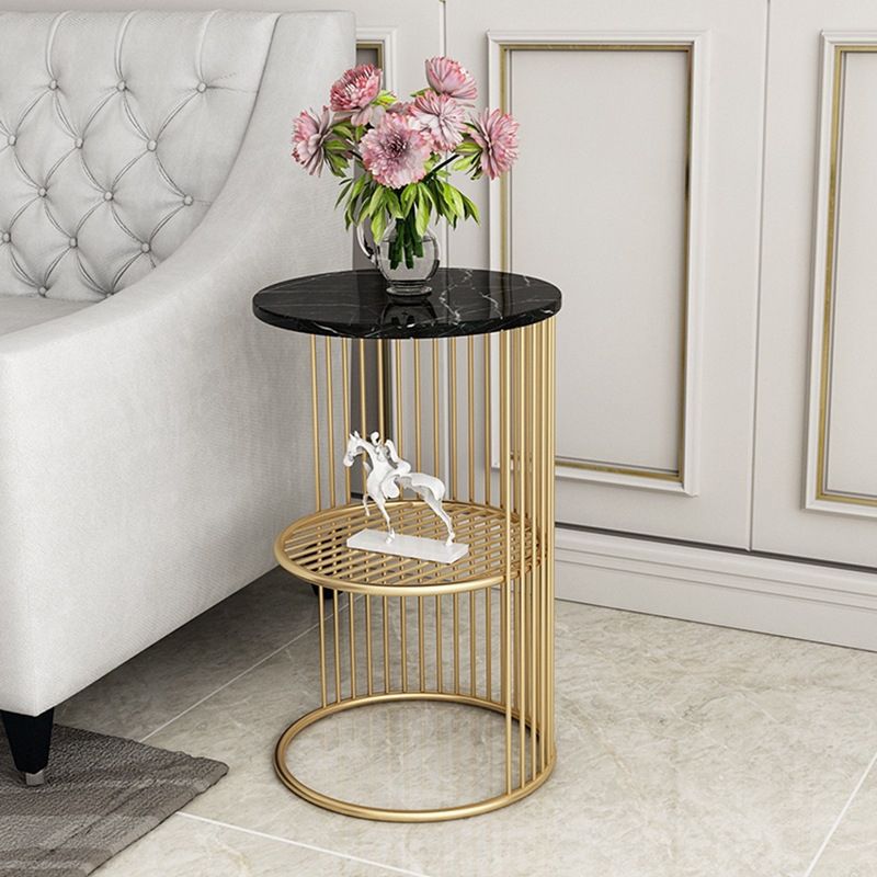 Modern Style Round Slate Table Plate Metal Frame Base Coffee Table