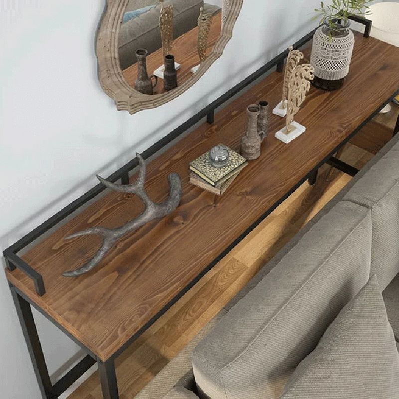 Pine Wood Bar Table Brown Industrial Bar Dining Table with Trestle Base Clearhalo 'Bar Furniture' 'Bar Tables' 'bar_tables' 'furn' 'furn_bar_tables' 'Furniture' 'furniture_bar_tables' 'Kitchen & Dining Furniture' 1200x1200_6125bb8a-fbc3-4942-9969-3cf572133ff6