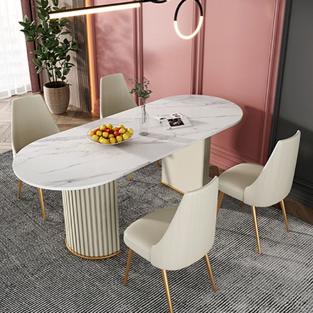Contemporary Freeform Dining Table Sintered Stone Table with Double Pedestal Base Clearhalo ' dining_table' 'Dining Tables & Seating' 'Dining Tables' 'furn' 'furn_dining_table' 'Furniture' 'furniture_dining_table' 'Kitchen & Dining Furniture' 'kitchen&dining_furn' 'kitchen' 'kitchen_dining_table' 1200x1200_612606ab-615a-4638-b40d-de6a2bee8d2b