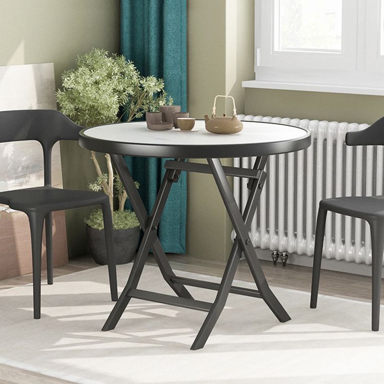 Modern White Foldable Dining Table Wood Tabletop with Metal Legs