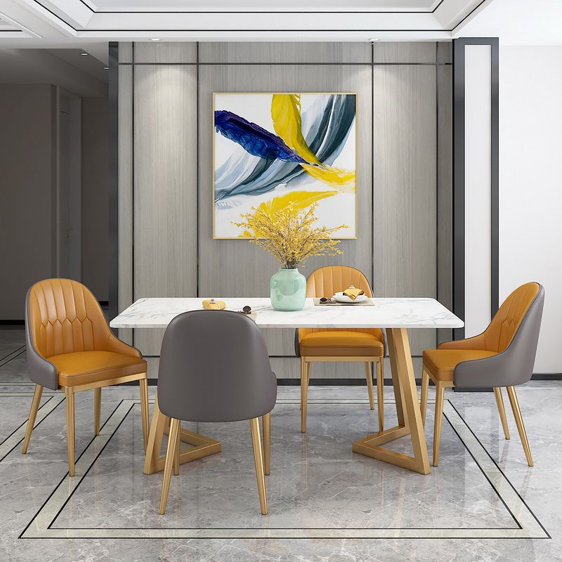 Glam Rectangle Dining Table Set 1/4/5 Pieces White Stone Top Dinette Set Clearhalo 'Dining Room Sets' 'Dining Tables & Seating' 'dining_room_set' 'furn' 'furn_dining_room_set' 'Furniture' 'Kitchen & Dining Furniture' 1200x1200_612861cc-98b0-48d3-a440-5428077091ee
