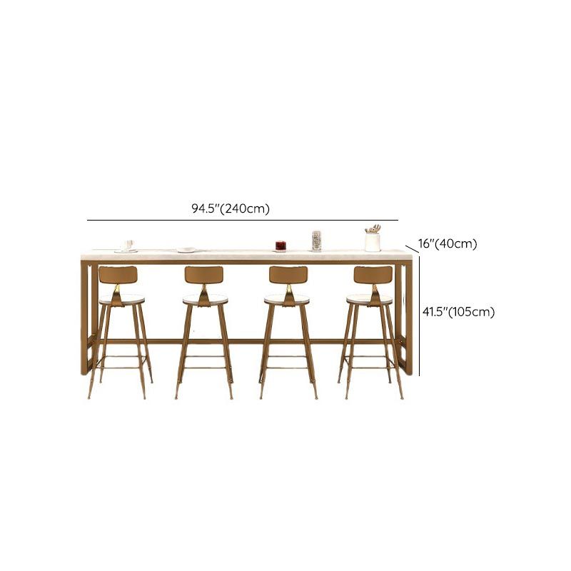 Ondersteltafel van goud en metaal Witte rechthoekige massief houten bartafel