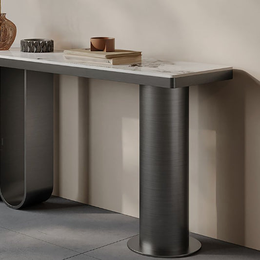 Rectangle Shape Console Table Contemporary Stone Sofa Table in Black
