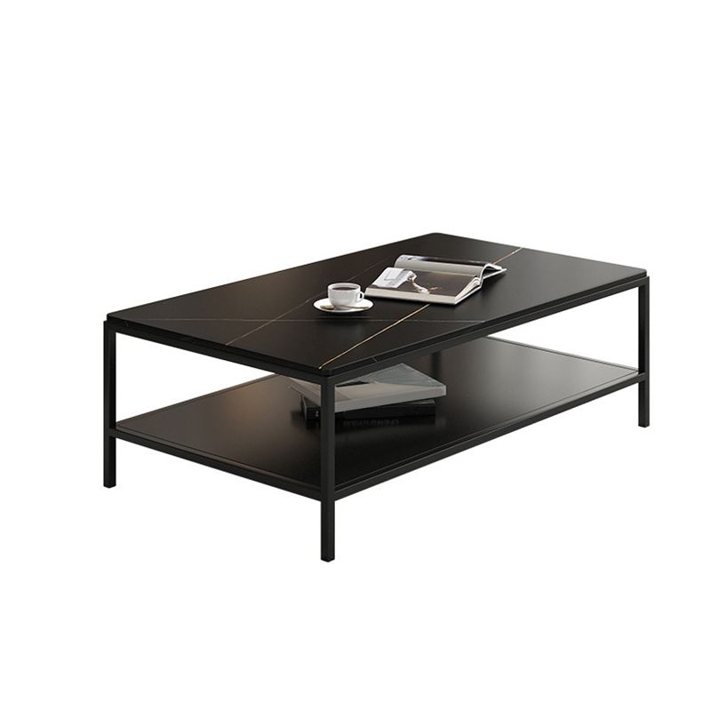 Tavolino da cocktail rettangolare in ardesia con 4 gambe e ripiano portaoggetti