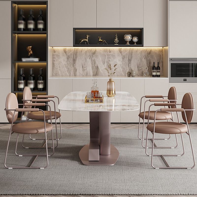 Contemporary 1/4/5/7 Pieces Dining Set Rectangle Dining Table Set with Pedestal Base Clearhalo 'Dining Room Sets' 'Dining Tables & Seating' 'dining_room_set' 'furn' 'furn_dining_room_set' 'Furniture' 'furniture_dining_room_set' 'Kitchen & Dining Furniture' 1200x1200_6135b021-a917-4b9a-80f7-b72bd6f09973