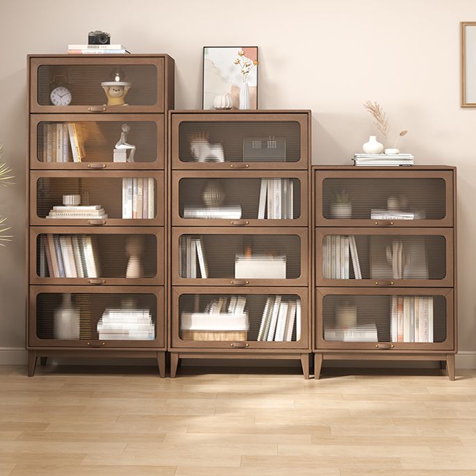 Mid-Century Modern Glass Paned Cabinet,  Solid Wood Accent Cabinet