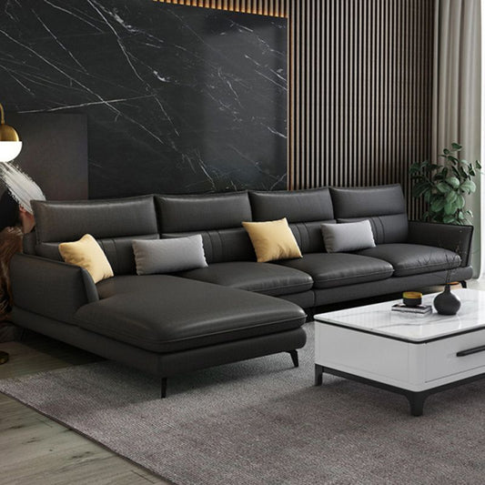 Contemporary Stationary Faux Leather Recessed Arm Sofa Chaise