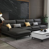 Contemporary Stationary Faux Leather Recessed Arm Sofa Chaise
