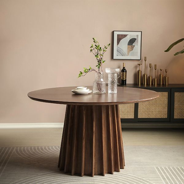 Grenen massief houten sokkeltafel Bruine ronde eetkamer keukentafel