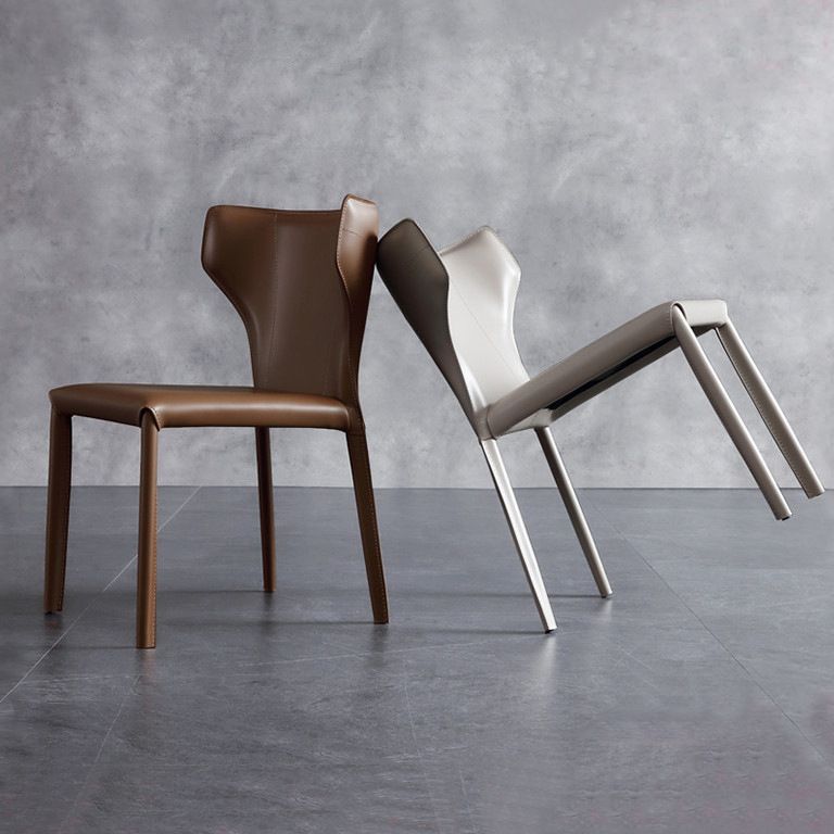 Modern Wingback Side Chair Leather Armless Dining Chair with Metal Legs Clearhalo ' kitchen&dining_furn' 'Dining Chairs' 'Dining Tables & Seating' 'dining_chair' 'Furniture' 'furniture_dining_chair' 'Kitchen & Dining Furniture' 'kitchen' 1200x1200_613ce927-5132-40b5-9dc3-72f8d289ba17