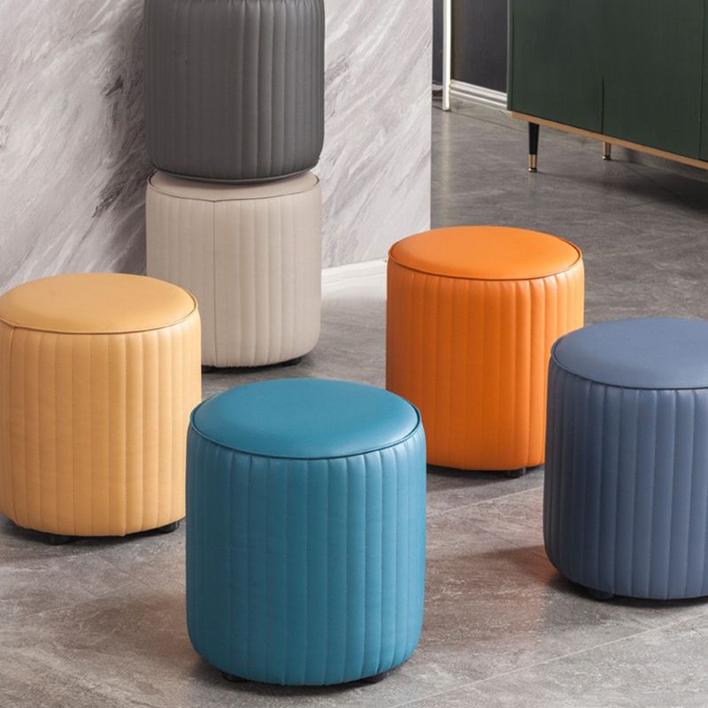 Contemporary Pouf Ottoman Genuine Leather Upholstered Solid Color Cylinder Shape Ottoman Clearhalo 'furn' 'furn_ottomans_poufs' 'Furniture' 'Living Room Furniture' 'Ottomans & Poufs' 'ottomans_poufs' 1200x1200_613d6f05-f7ce-4985-9640-70b6dcd9949b