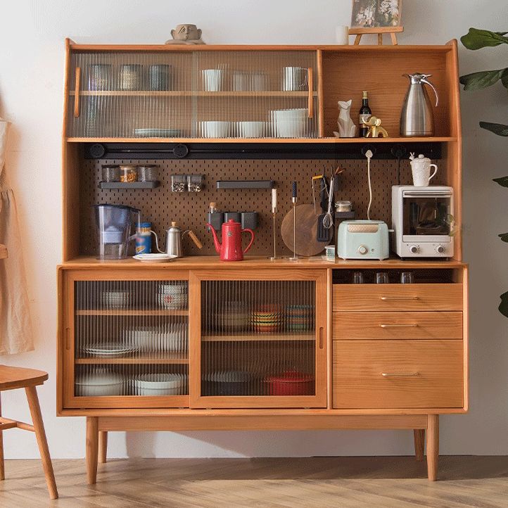 Glam Style Sideboard Glass Sliding Doors Pinewood Top Cupboard for Kitchen Clearhalo 'buffet_sideboard' 'Buffets & Sideboards' 'furn' 'furn_buffet_sideboard' 'Furniture' 'Kitchen & Dining Furniture' 1200x1200_613e0746-3b09-41da-b365-2891eeec9455