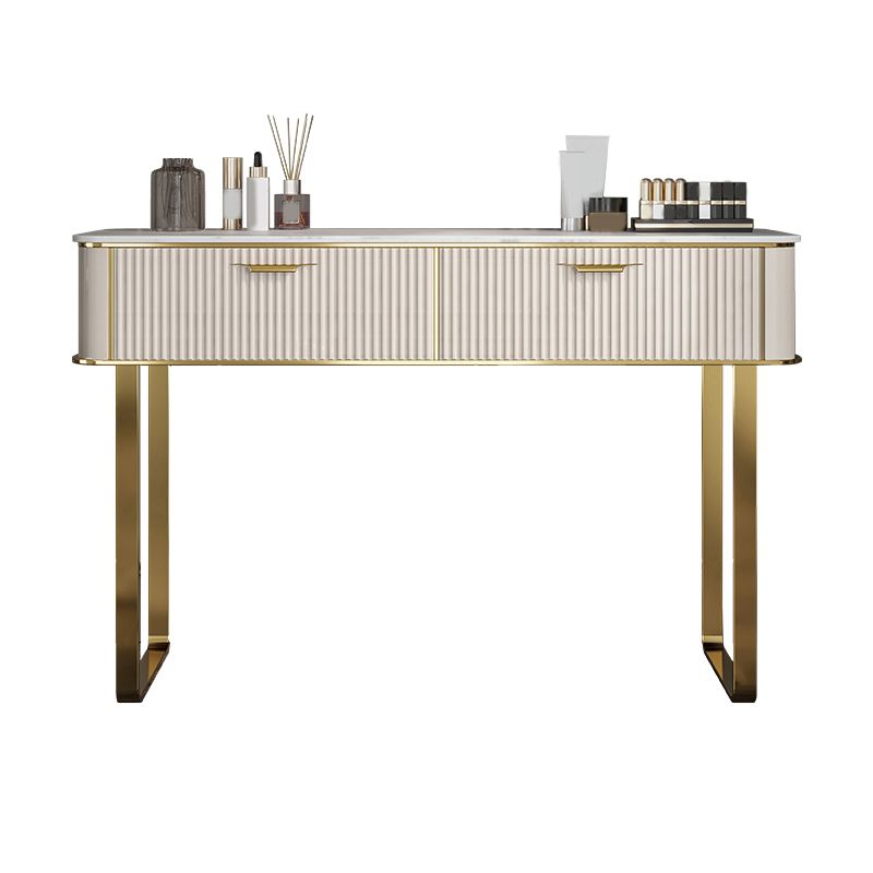 Vanidad blanca contemporánea con taburete de 17.72 "D Juego de tocador con 2 cajones