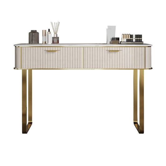 Contemporary White Vanity with Stool 17.72" D Vanity Set with 2 Drawers