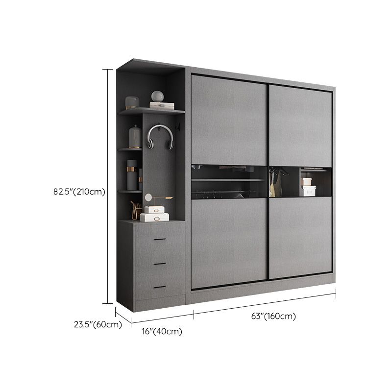 Asta di guardaroba in legno di colore grigio incluso armadio guardaroba con porta scorrevole