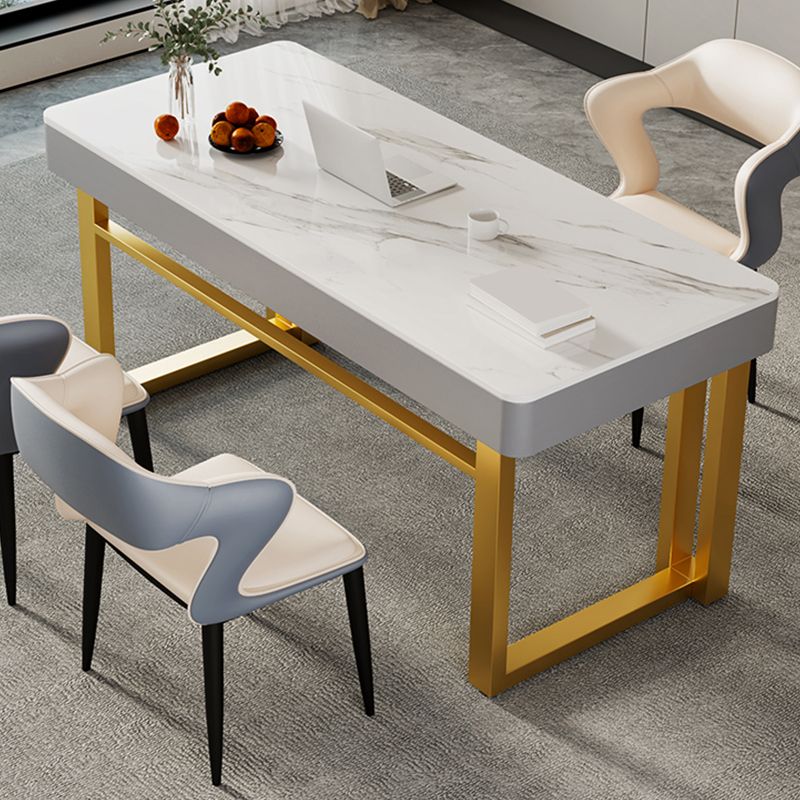 Rectangle Stone Top Office Desk Glam Style Writing with Metal Base Desk for Office Clearhalo 'furn' 'furn_office_desk' 'Furniture' 'Office Desks' 'Office Furniture' 'office_desk' 1200x1200_6147a591-b89a-47a5-86f5-c5ca2d31f692