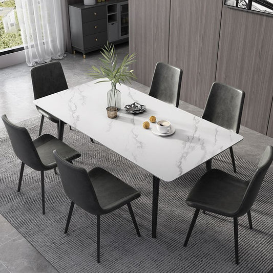 Industrial Rectangle Dining Site Table Black Tripod Base Dining Table with Stone Top