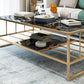 Glam Rectangle Coffee Table with Golden Sled Base and Storage Shelf Clearhalo 'Coffee & Accent Tables' 'Coffee Tables' 'coffee_tables' 'furn' 'furn_coffee_tables' 'Furniture' 'Living Room Furniture' 1200x1200_614ce8a3-ef1b-44e4-add0-d5526f2c25b6