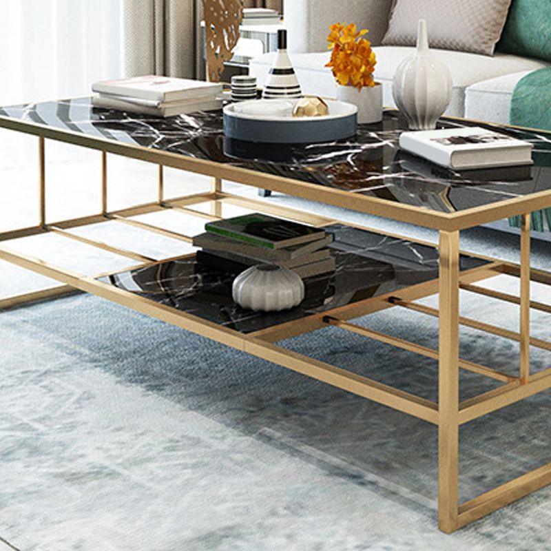 Glam Rectangle Coffee Table with Golden Sled Base and Storage Shelf Clearhalo 'Coffee & Accent Tables' 'Coffee Tables' 'coffee_tables' 'furn' 'furn_coffee_tables' 'Furniture' 'Living Room Furniture' 1200x1200_614ce8a3-ef1b-44e4-add0-d5526f2c25b6