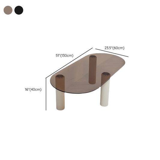 Mesa de café de vidrio ovalado contemporáneo con 3 patas de madera Mesa de cóctel
