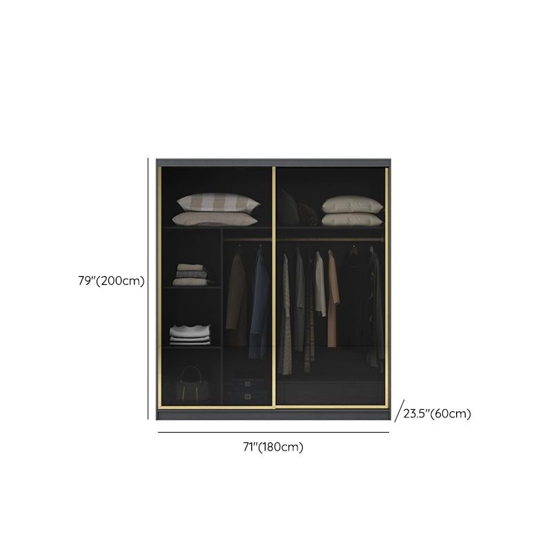 Armoire de porte coulissante moderne pour armoire noire de chambre à coucher avec portes en verre