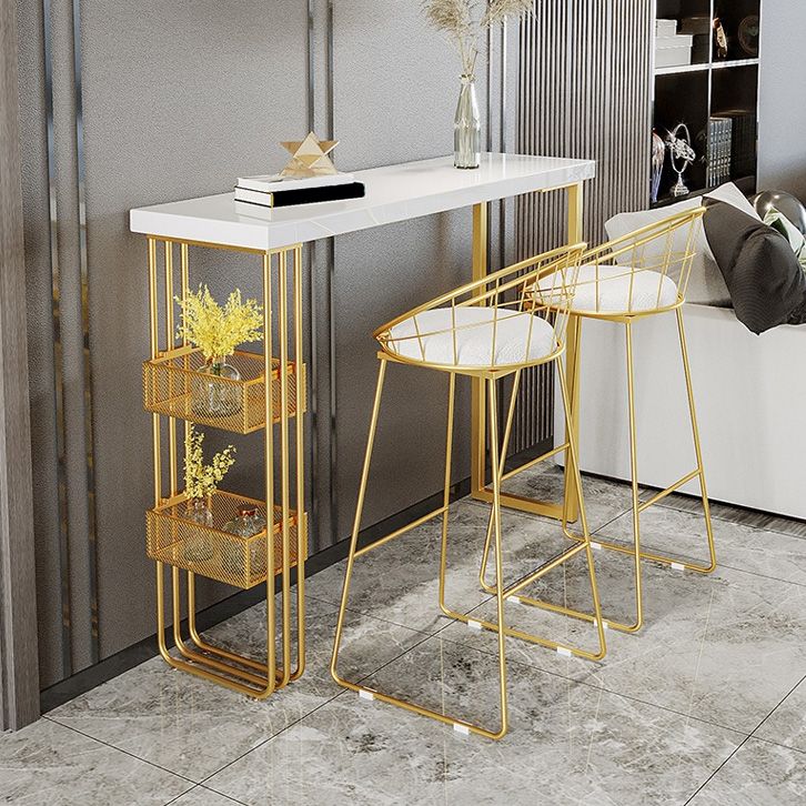White Top Bar Table with Storage Base Glam Pub Table with Gold Metal Frame Clearhalo 'Bar Furniture' 'Bar Tables' 'bar_tables' 'furn' 'furn_bar_tables' 'Furniture' 'Kitchen & Dining Furniture' 1200x1200_615e851b-a873-4131-a694-e8635b38db21