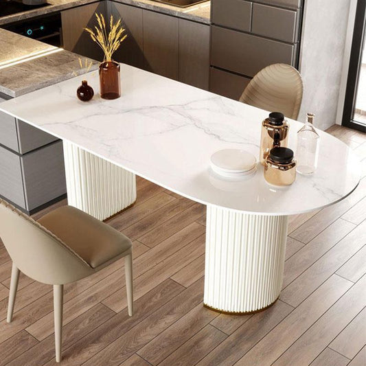 Freeform Sintered Stone Top Table for Restaurant Luxury Table with Double Pedestal