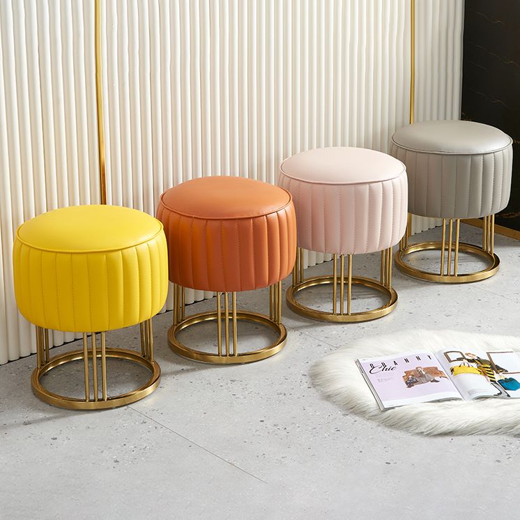 14" Wide Faux Leather Upholstered Ottoman Glam Round Shape Pouf