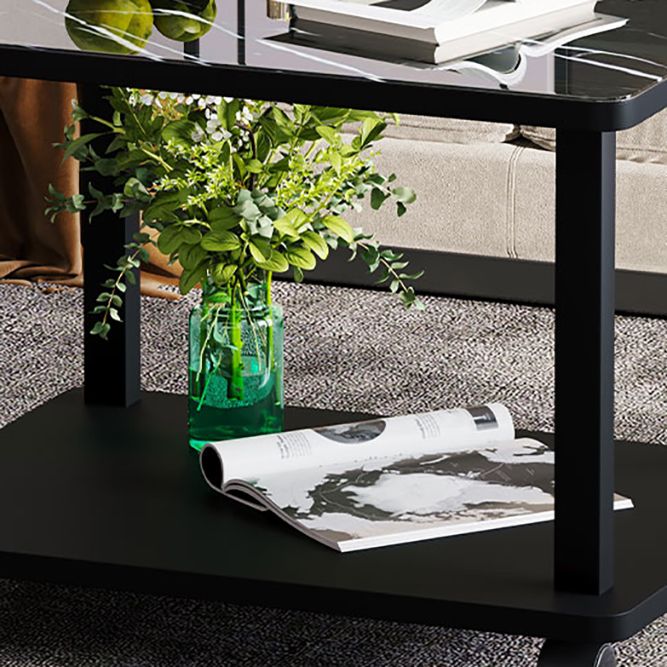 Modern 4 Legs Rectangular Coffee Table with Casters Cocktail Table in Black/White Clearhalo 'Coffee & Accent Tables' 'Coffee Tables' 'coffee_tables' 'furn' 'furn_coffee_tables' 'Furniture' 'furniture_coffee_tables' 'Living Room Furniture' 1200x1200_61627fb3-9937-48b7-866a-0b2df30d8423