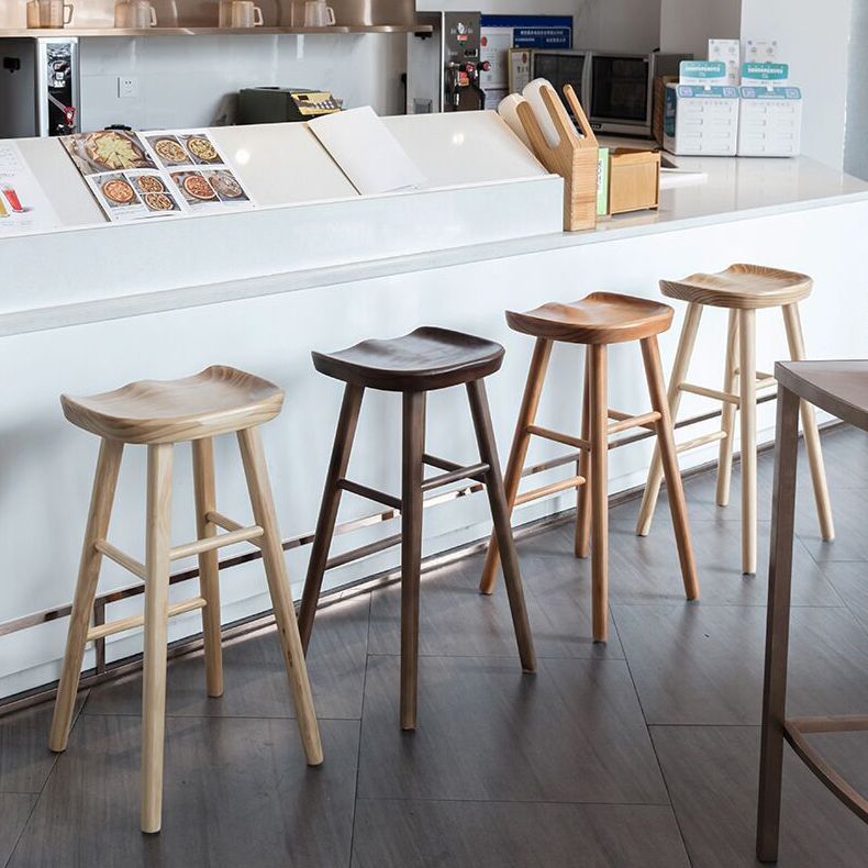 Modern Backless Footrest Stool Contoured Pine Solid Wood Bar Stool