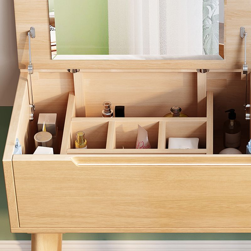 Scandinavian Wood Vanity and Stool Dressing Table with Storage