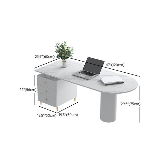 Glam White Office Desk voetstuk schrijfbureau met 3 opbergladen