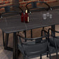 Mesa de comedor rectangular industrial de piedra sinterizada negra con base de metal