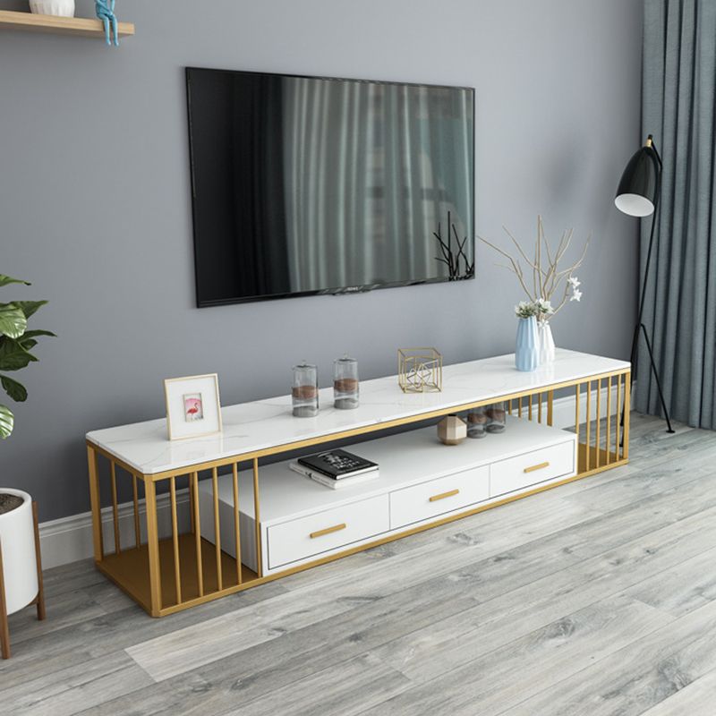 Glam Stone TV Media Stand 16" W Scaffalatura aperta Console TV con cassetti