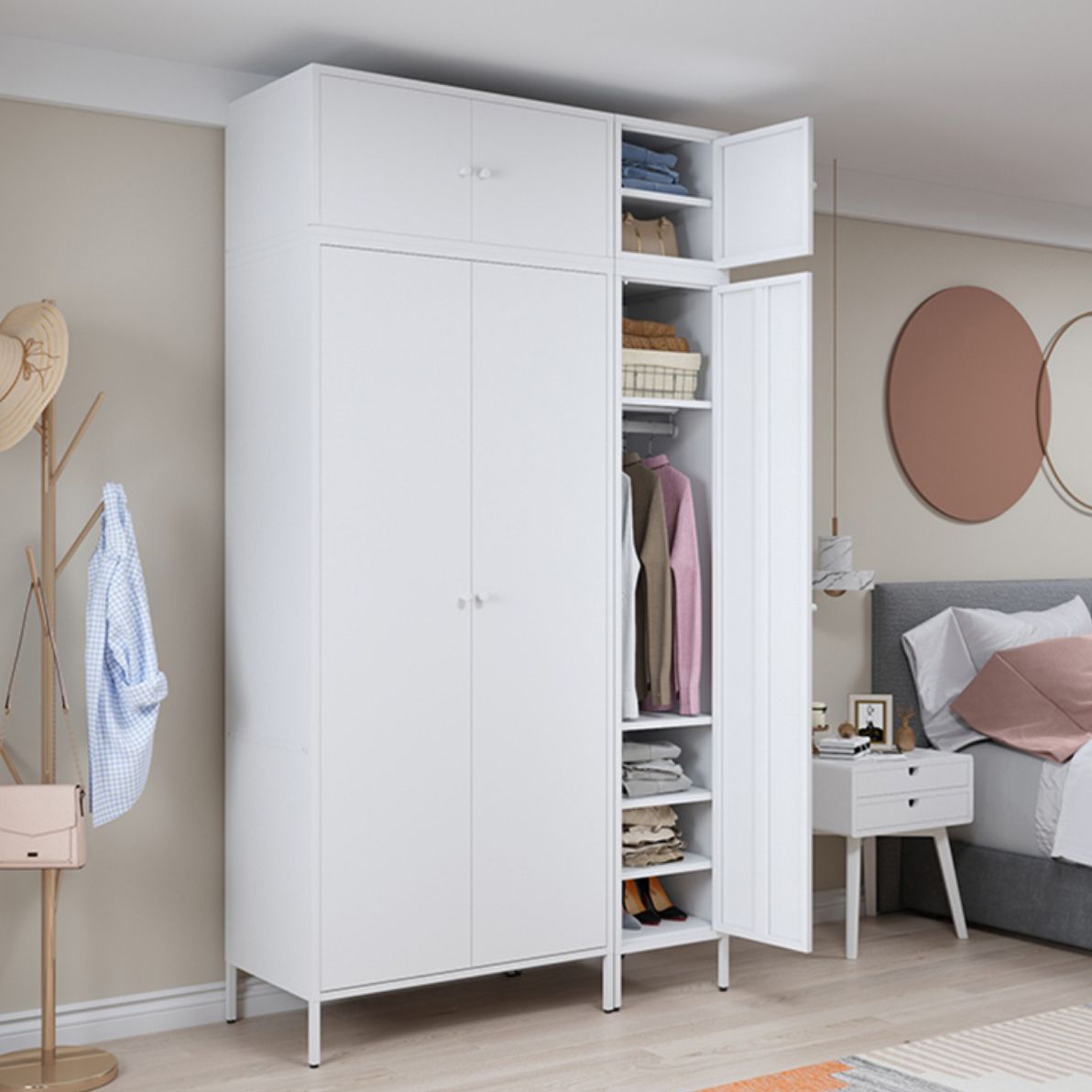 Metallic Finish Cabinet with Legs Contemporary Metal Wardrobe for Home Clearhalo 'Armoires & Wardrobes' 'armoires_wardrobes' 'Bedroom Furniture' 'furn' 'furn_armoires_wardrobes' 'Furniture' 1200x1200_616f6f40-d193-48a8-82e3-79b8d60e035c