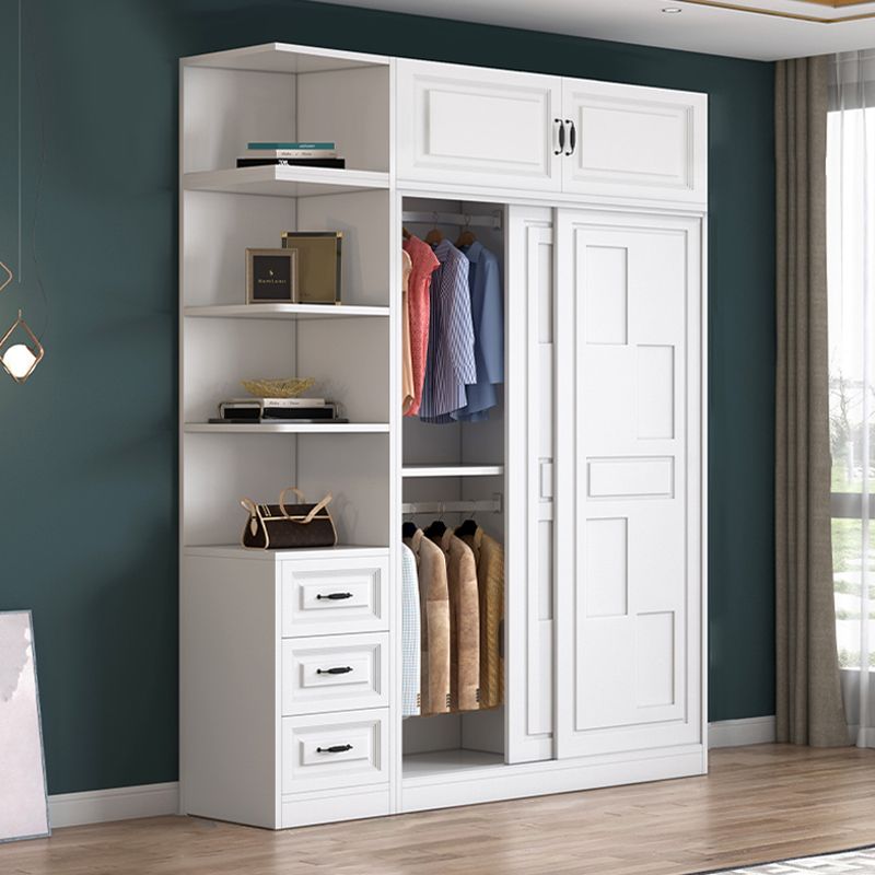Modern Freestanding Wardrobe Armoire, 2-door Manufatured Armoire with Shelves in White Clearhalo 'Armoires & Wardrobes' 'armoires_wardrobes' 'Bedroom Furniture' 'furn' 'furn_armoires_wardrobes' 'Furniture' 1200x1200_61724177-6bc9-4b56-b55f-ae53454293cc