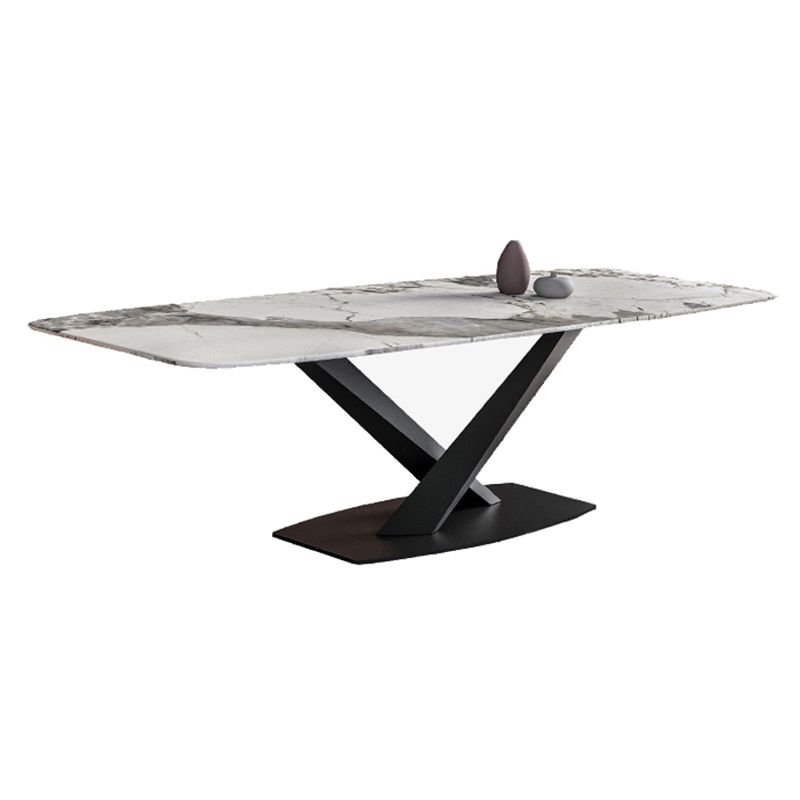 Metal Contemporary Rectangle Table Sintered Stone Dining Table with Pedestal Base Clearhalo ' dining_table' 'Dining Tables & Seating' 'Dining Tables' 'furn' 'furn_dining_table' 'Furniture' 'furniture_dining_table' 'Kitchen & Dining Furniture' 'kitchen&dining_furn' 'kitchen' 'kitchen_dining_table' 1200x1200_61726327-0e1d-4685-a32f-9477bc13ebea