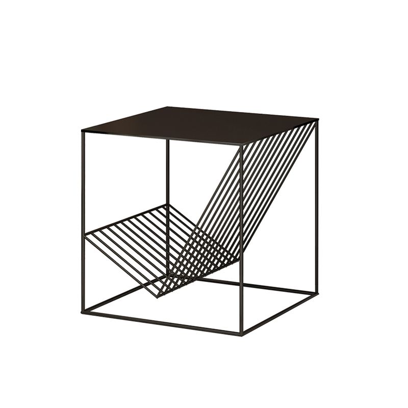 メタルスクエアトップサイドテーブル19.68 "雑誌ホルダー付きの背の高いフレームベースエンドテーブル