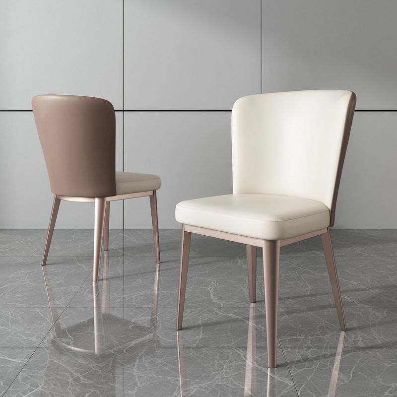 Contemporary Metal Dining Chair Faux Leather Armless Dining Chair for Home Use