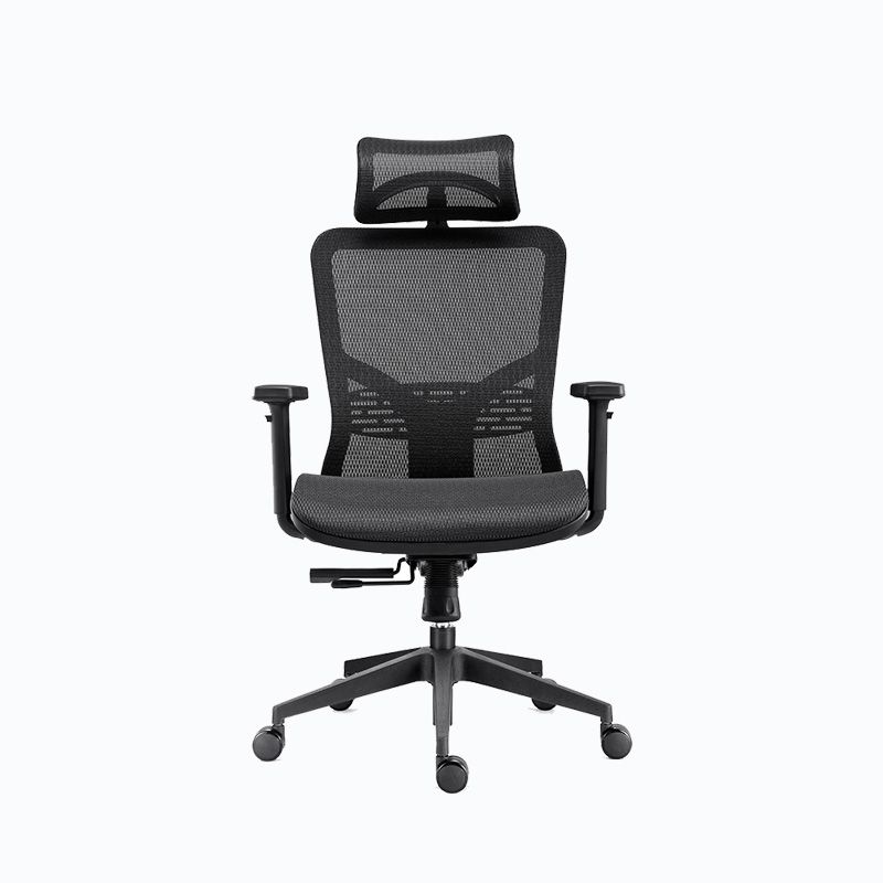 Chaise de bureau rotative en maille avec dossier haut noir, chaise de travail avec roulettes