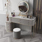Gray Faux Leather Vanity 5 Drawers Vanity Set with Padded Stool