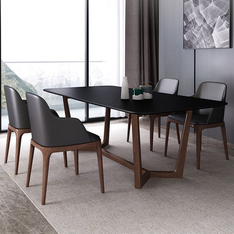 Matte Black Top Dinette Table with Wooden Frame Modern Indoor Dining Table