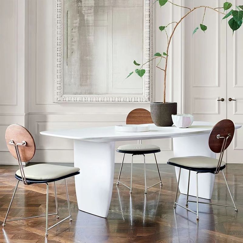 Rectangle White Indoor Dining Table Modern Dinette Table with Double Pedestal Clearhalo 'Dining Tables & Seating' 'Dining Tables' 'dining_table' 'furn' 'furn_dining_table' 'Furniture' 'Kitchen & Dining Furniture' 1200x1200_61808eef-0889-45d7-941b-3d2bdcb4bb94